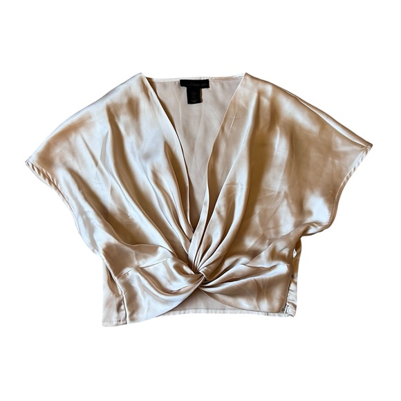 House of Harlow 1960 Women's Champagne Cream Color Satin V Neck Blouse Size L - Picture 4 of 10